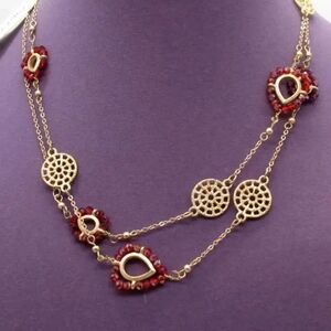 Vintage Ethel & Myrtle Red Swarovski Glass Beaded Station Necklace 